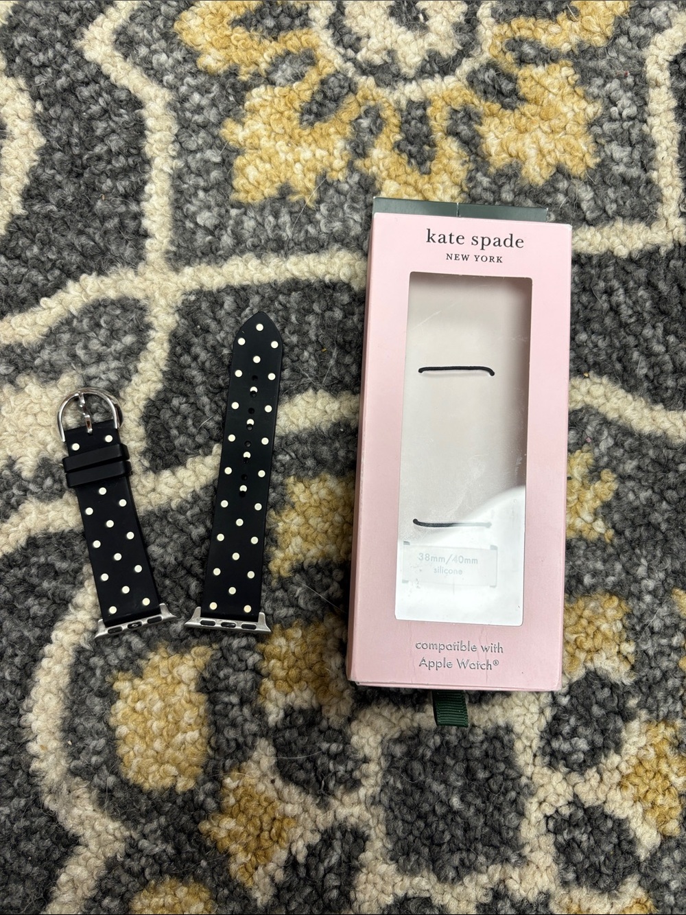 kate spade black with white polka dot silicone Apple Watch band
